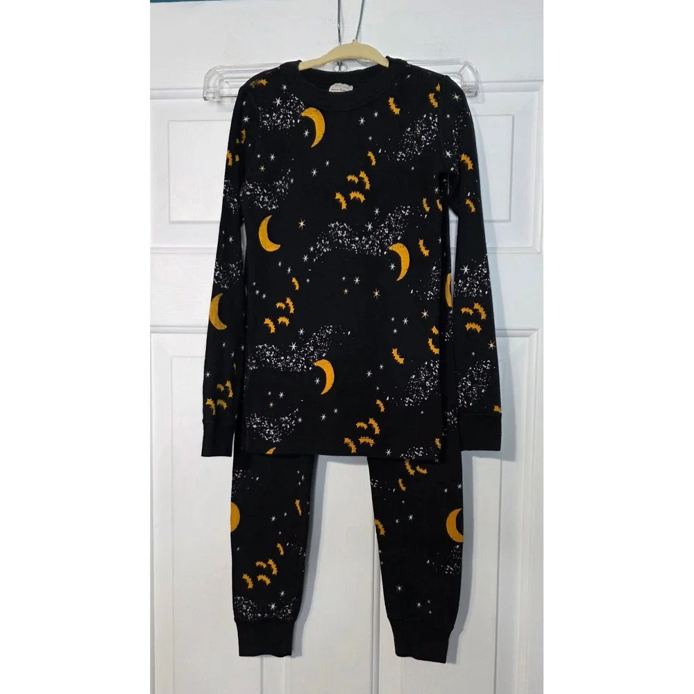 Hanna Andersson Organic Cotton Pajamas Size 6/7 Black Moon Stars Halloween‎ Bats